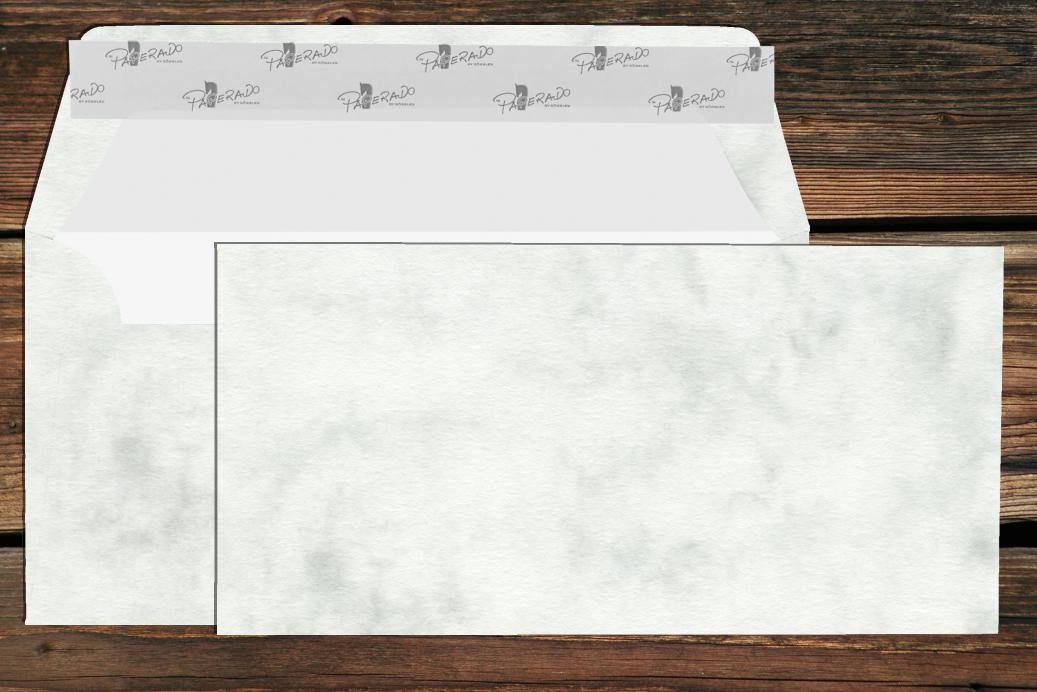 Briefhüllen mit Seidenfutter DL 110x220 mm Haftklebend Grau Marmora 100 g/qm